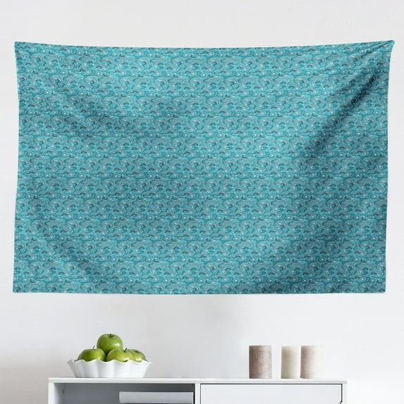 Paisley Tapestry, Pastel Bicolored Sketch Like Ornaments Flowers Leaves Illustration, Fabric Wall Hanging Decor for Bedroom Living Room Dorm, 2 Sizes, Pale Ceil Blue and White, by Ambesonne