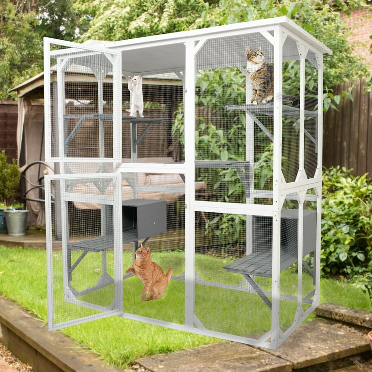Huloretions Wooden Cat Catio Outdoor, Cat Run Large Cat Enclosure