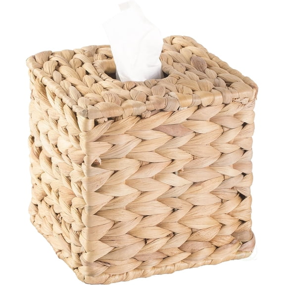 Water Hyacinth Square Tissue Box Cover - NOGIS Handwoven Natural Fiber Decorative Tissue Holder for Living Room, Bedroom, Bathroom, Fits Standard Square Tissue Boxes, Farmhouse Home Organizer