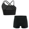 thumbnail image 3 of YONGHS Kids Girls 2pcs  Gym Workout Yoga Outfit Cross Back Dance Crop Top and Athletic Shorts Set Black 12, 3 of 6