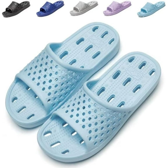 Mens Shower Shoes With Holes Dry Quickly Bath Slippers Womens Non Slip Indoor Home Bedroom Pool Spa Guest College Dorm-C-light Blue7-8 Women/5.5-6.5 Men