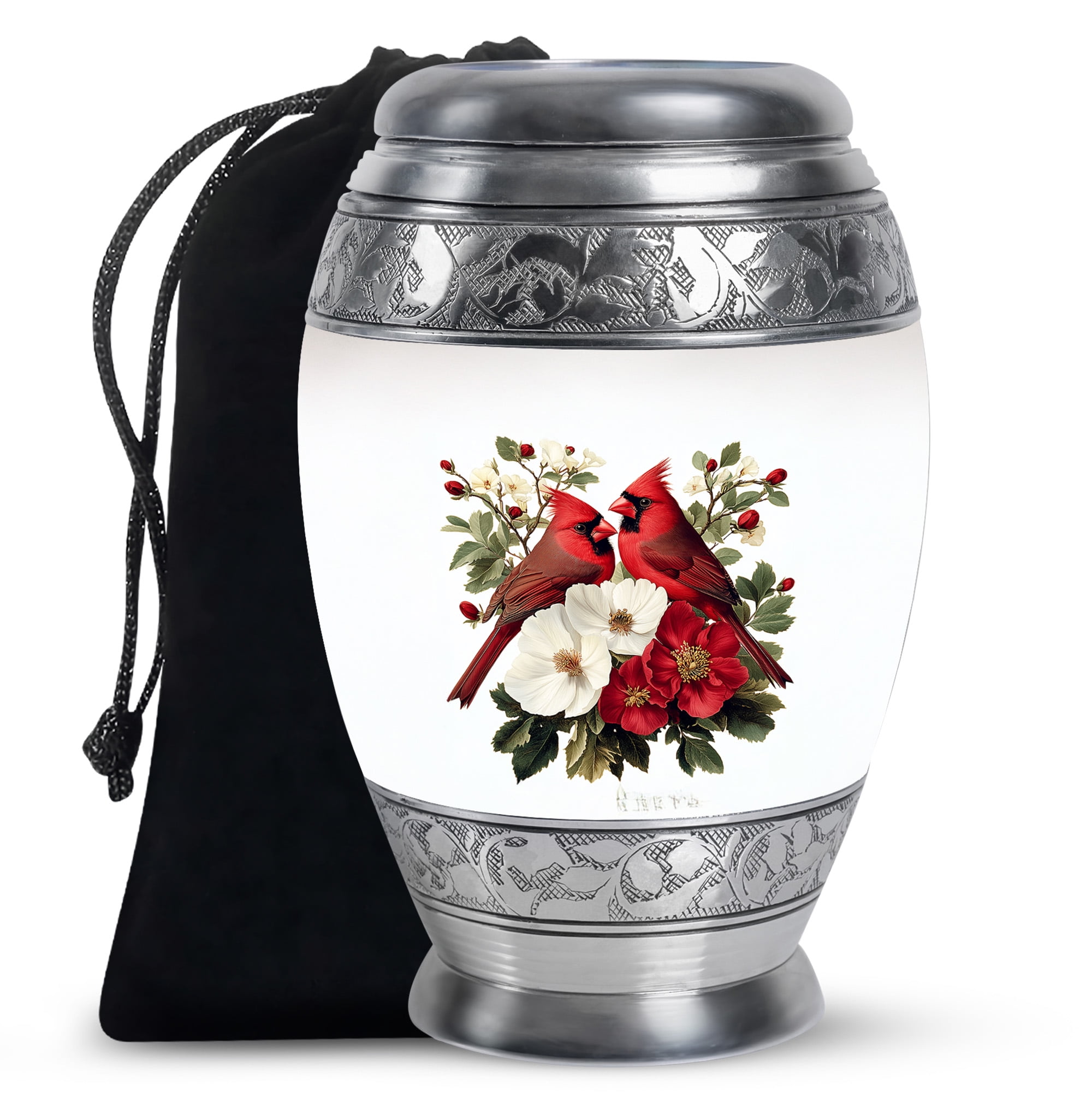 White Head Phoenix In Red Fire Adult Cremation Urn – Large Decorative Urn For Human Ashes