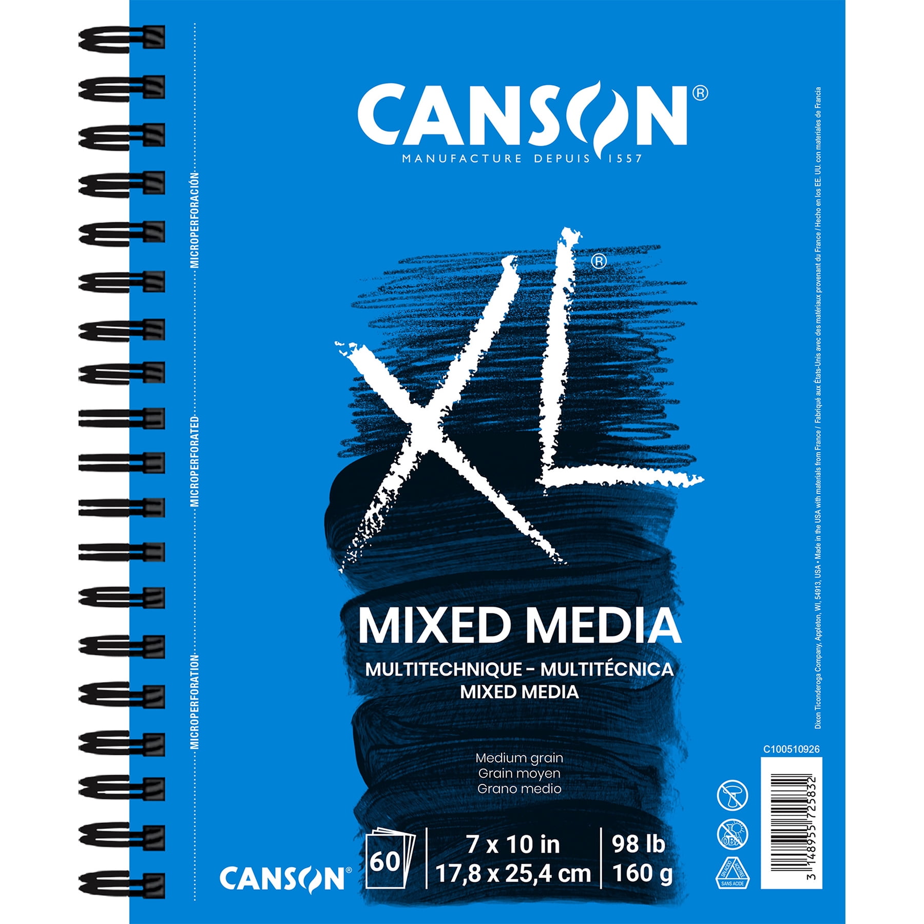 Canson XL Series Mixed Media Pad, Side Wire Binding, 60 Sheet, 7x10 inch, Pack of 2