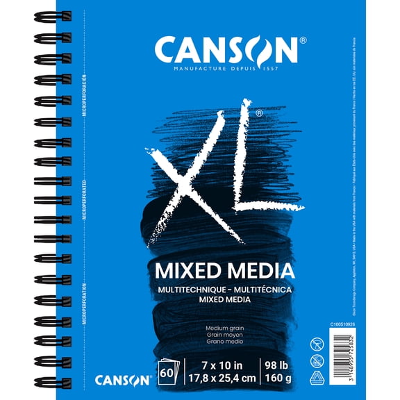 Canson XL Series Mixed Media Paper Pad, Wire Binding, (98lb/160g), 60 Sheet, 7" x 10"