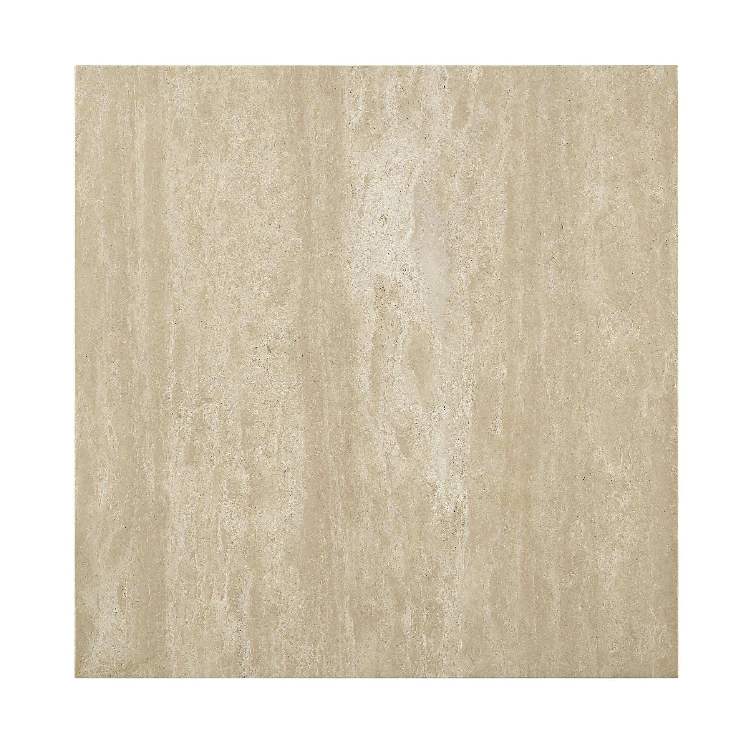 ACME Deon Contemporary Plywood and Travertine Square End Table in Natural Beige