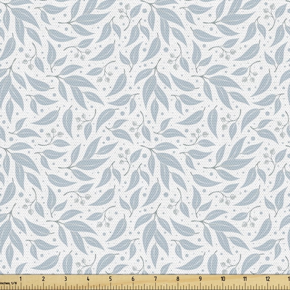 Floral Sofa Upholstery Fabric by the Yard, Soft Pastel Colored Nature Theme Tree Branches Leaves on Plain Backdrop, Decorative Fabric for DIY and Home Accents, Pale Cadet Blue White by Ambesonne