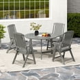 thumbnail image 4 of Gymax 4PCS Foldable Patio Chair w/Armrest Curved Back Slatted Seat for Backyard Deck Gray, 4 of 10
