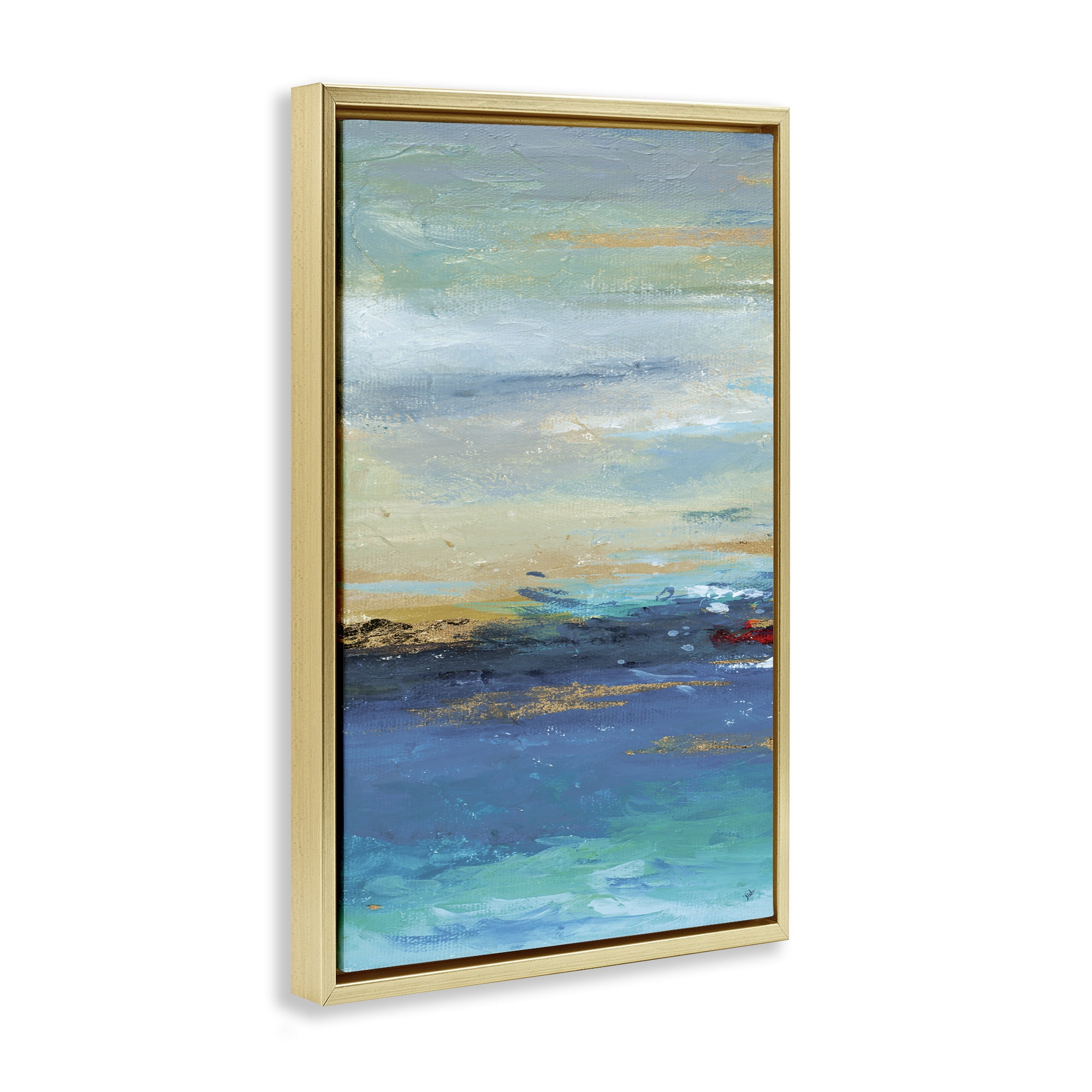 Stupell Industries Ombre Ocean View Abstract Painting Gold Floater Framed Canvas Art Print Wall Art, 17 x 25