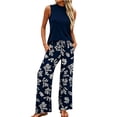 thumbnail image 7 of ZToonmas Women's 2 Piece Outfits Sleeveless Top and Loose Wide Leg Pants Set Casual High Waist Palazzo Pants Suit, 7 of 7