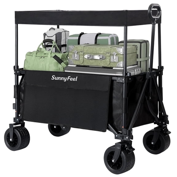 Sunnyfeel 230L / 220 lb Capacity Garden Wagon with 3-in-1 Design, Foldable Canopy, 7'' All-Terrain PVC Wheel, and Rear Hanging Shelf