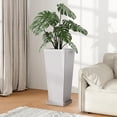 thumbnail image 4 of TOPCOMFY Tall Planters for Outdoor Plants Set of 2, 23.6" Modern Tapered Indoor Flower Pots with Drainage Holes/Partition/Tray for Porch Patio Garden, White, 4 of 5