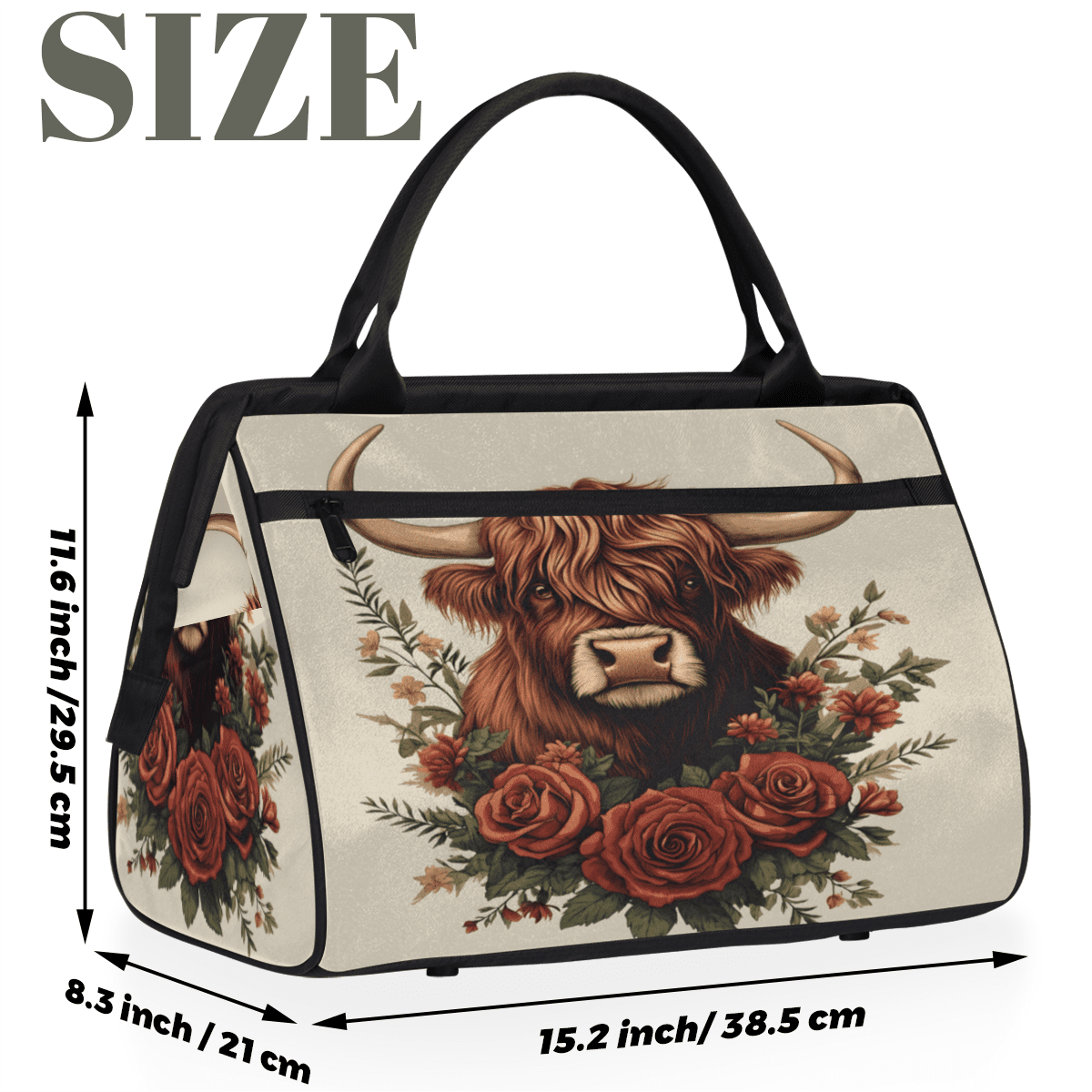 Herdesigns Cow Weekender Travel Duffel Bag Flower Cow Carry On Overnight Gym Hospital Bag Personal Item Travel Bag