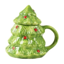 Christmas 15oz Christmas Tree Mug With Lid Cute Ceramic Xmas Tree Coffee Mug Adorable Festive Ceramic Coffee Cup Winter Xmas Holiday Birthday Tabletop Drinkware Teacup Gifts For Adults Kids