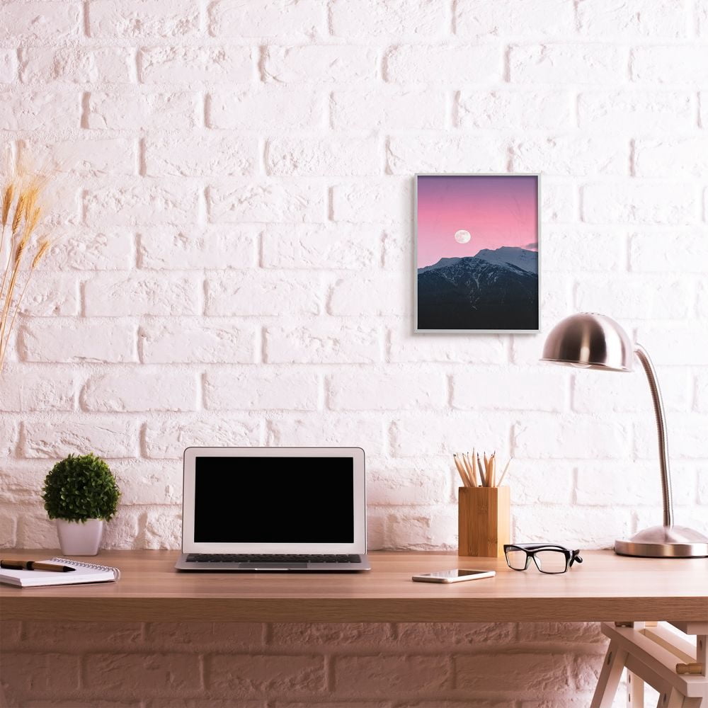 Stupell Industries Moon Rise over Mountains with Pink Sky Photograph Designed by Unsplash
