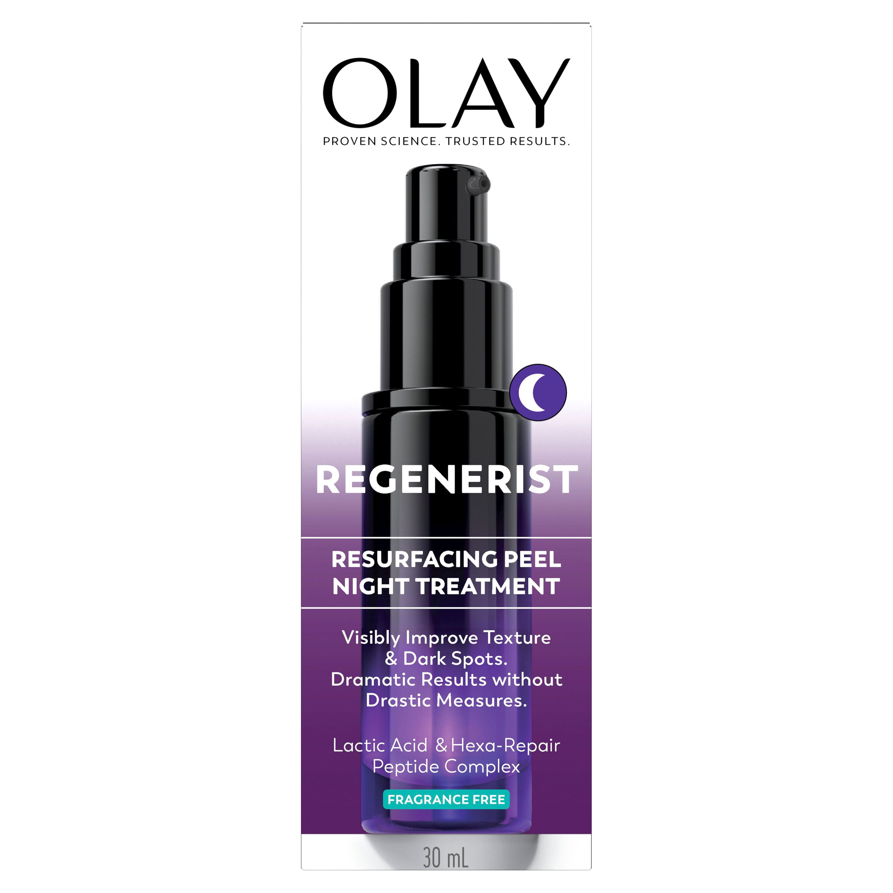 Olay Regenerist Glycolic Acid Night Peel, Exfoliating & Renewal Treatment , AHA, Resurfacing, Smooth Texture, Brighten Skin Tone, Reduce Fine Lines, Lightweight Night Serum for Radiant