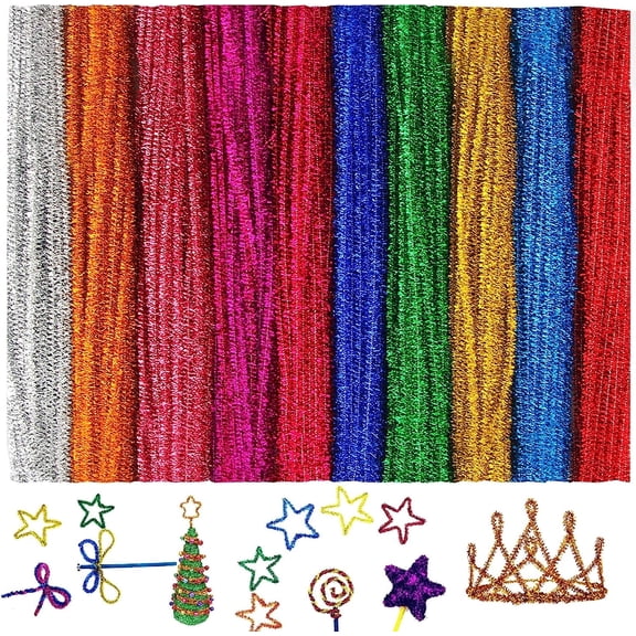 Scheam Value Pack 100 Pieces Glitter Assorted Colors Chenille Stems Pipe Cleaners 0.24 x 12 Inch for DIY Art Supplies Hand Craft for Kids, Class and etc