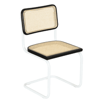 Breuer Chair Company Marcel Breuer B32 Cesca Cane Cantilever Side Chair w/ White Steel Frame Black Wood & Natural Cane (Made in Italy) by Furnish Theory