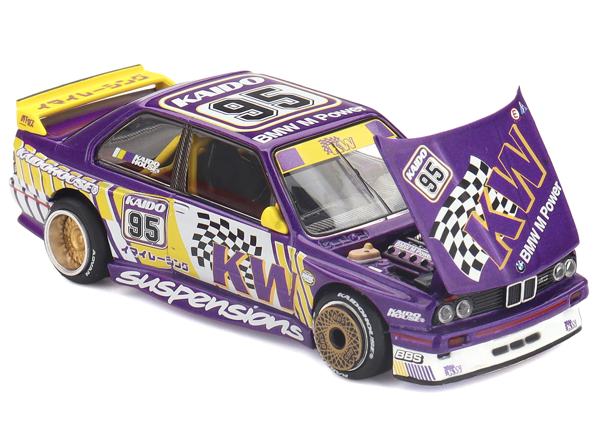 BMW M3 "Kaido KW V1" #95 Purple and Yellow with Graphics "Kaido House" Special 1/64 Diecast Model Car by Mini GT