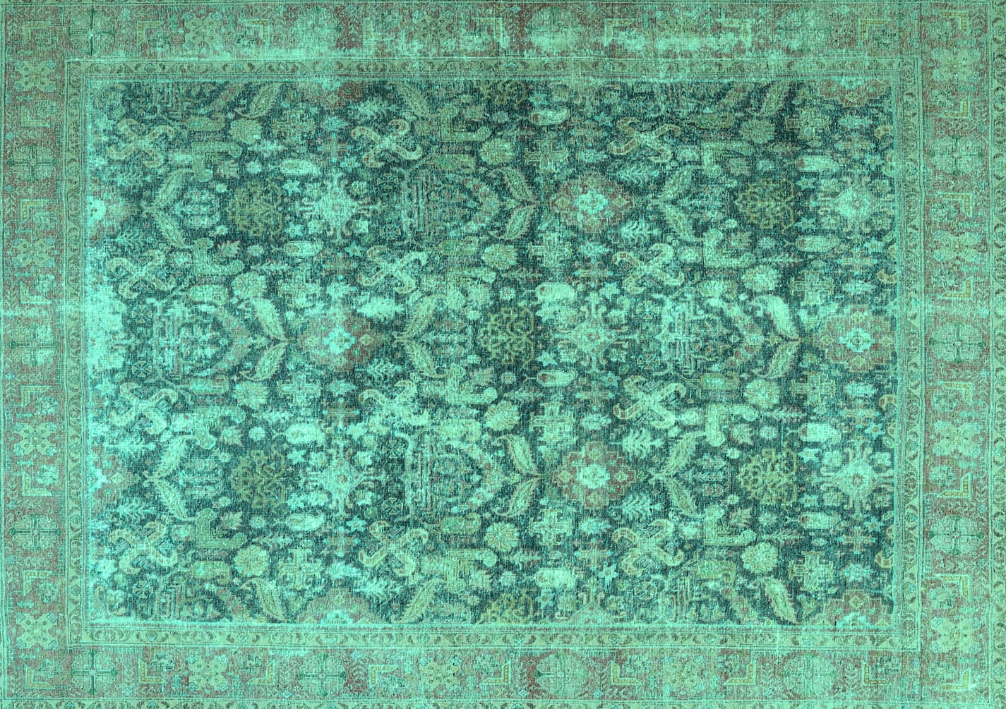 Ahgly Company Indoor Rectangle Persian Turquoise Blue Traditional Area
