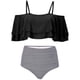 thumbnail image 2 of Top de bikini corto de dos piezas con volantes y hombros descubiertos para mujer con parte inferior estampada y recortada Adepaton FLD-2260, 2 of 4