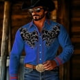 thumbnail image 2 of CONZONE Mens Western Cowboy Shirts Long Sleeve Buttons Down Shirts for Men Trendy Embroidered Lapel Soft Lightweight Tops, 2 of 4