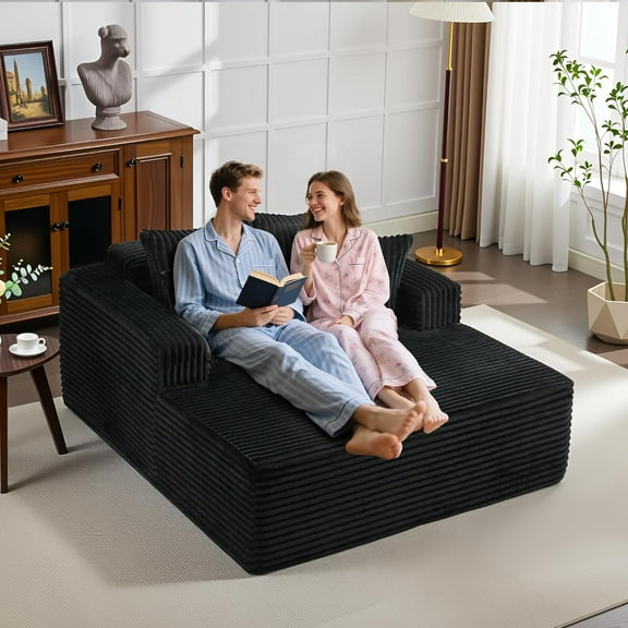 Oversized Chaise Lounge Chair 54 * 61" Indoor Corduroy Cloud Boneless Single Couch Sofa with 4 Pillows Armrests & Deep Seat No Assembly Comfy Sleeper Couch Bed Reading Chairs for Living Room