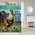 thumbnail image 2 of Erosebridal Rooster Print Shower Curtain 72x84, Botanical Sunflower Floral Bathroom Curtain, Teal Rustic Stripe Home Decoration, Waterproof, 2 of 5