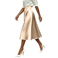 thumbnail image 4 of Nmnitkp Skirts for Women High Waist Satin A-Line Midi Skirt, Elegant Solid Silk-Like Flowy Skirt with Pockets, for Work, Wedding Guest & Daily WearBeige,L, 4 of 9