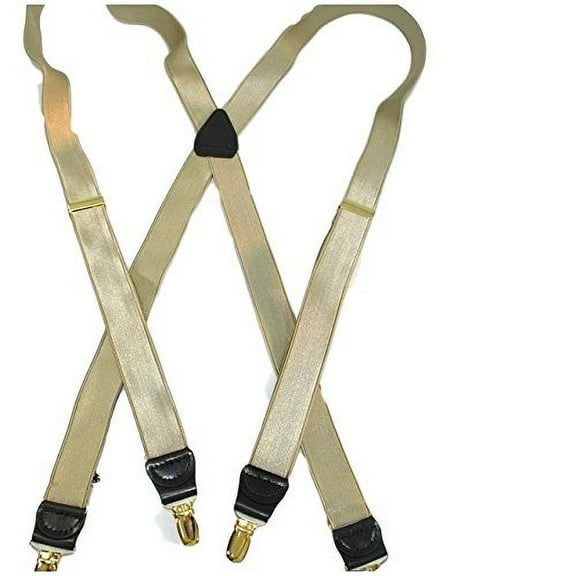 Hold-Ups Champagne Tan 1" Formal Series satin finished Suspenders X-back Gold Clips
