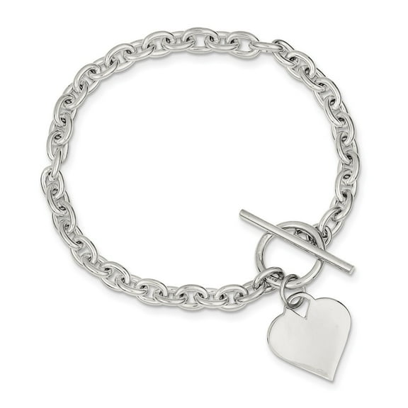 Sterling Silver Heart Toggle Bracelet - 16.7 Grams - 8 Inch - Measures 18mm Wide