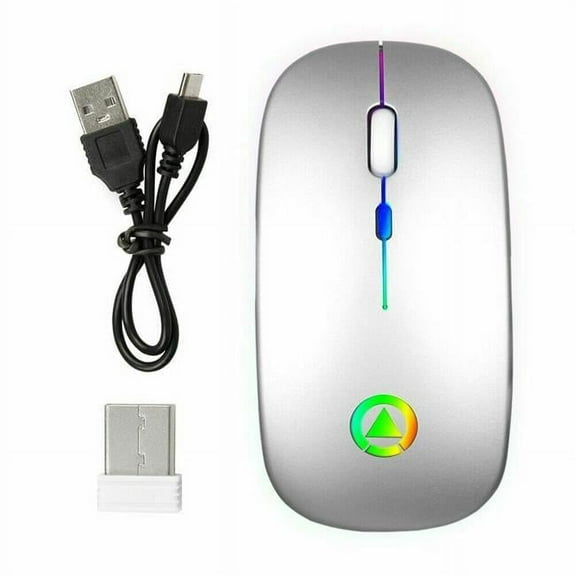 Sanoxy SANOXY-USB-RCH-MS-SLV 2.4GHz Wireless Optical Mouse USB Rechargeable RGB Cordless Mice for PC Laptop, Silver