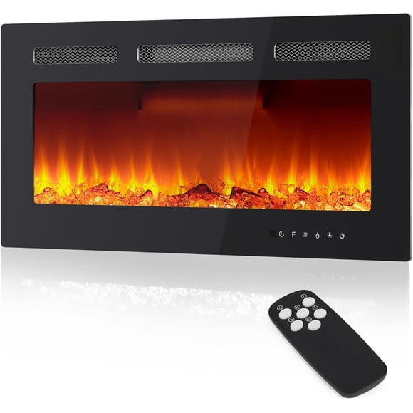 Ourlova 36 inch wall mounted electric fireplace with 12 realistic flame colors