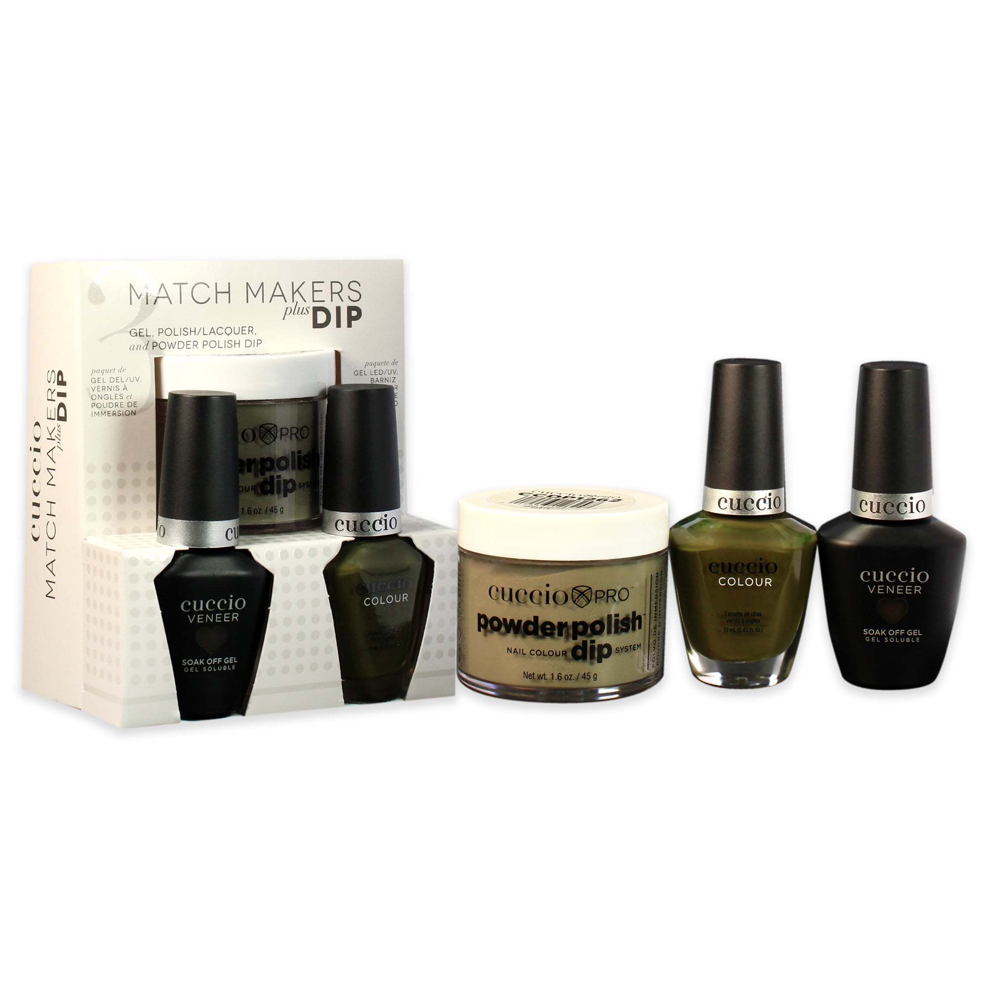 Cuccio Colour Match Makers Plus Dip Branch Out 3 Pc Gift Set - 1.6oz Pro Powder Polish Dip System, 0.44oz Veneer Soak Off Gel, 0.43oz Colour Nail Polish