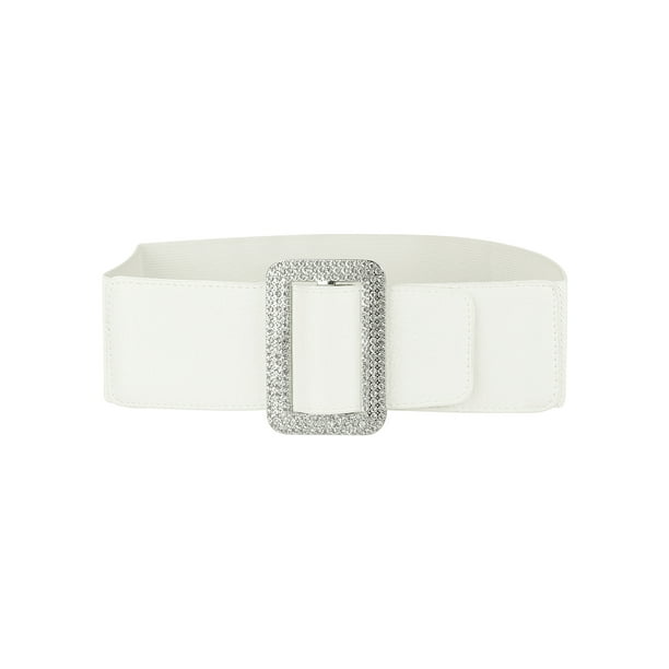 CINTURÓN ELÁSTICO PARA MUJERES INSPIRE CHIC, CINTURÓN ANCHO DE CUERO SINTÉTICO CON BROCHE DE RINCONES, TAMAÑO DE CINTURA 70-80cm/27.56-31.50" Blanco