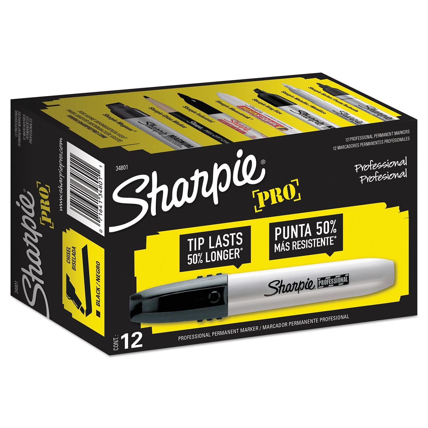 Sharpie Professional Permanent Marker, Black (Chisel Tip) - Dozen