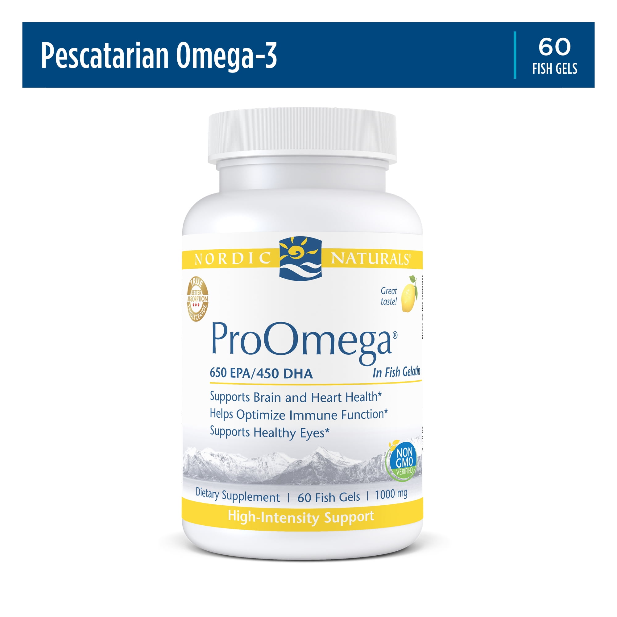 Nordic Naturals ProOmega Fish Gelatin Softgels, Lemon, 1280 mg, 60 Ct