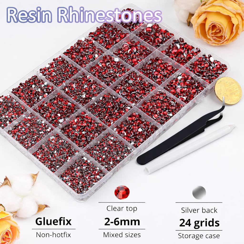24 Colors Bedazzling Kit with Jelly Rhinestones, 32000PCS 3mm Flatback Resin Rhinestones with B7000 Glue,Rhinestone Kit for Crafts, Nail Art and Cloths
