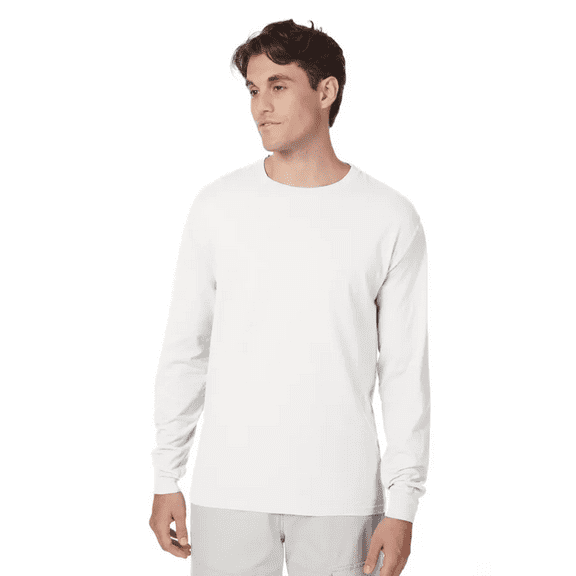 Hanes Beefy-T Long Sleeve Casual T-Shirt, Crewneck Everyday Casual Tee, White, S