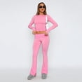 thumbnail image 2 of Conjunto de pantalones acampanados de cintura baja, ajustados, cómodos y de color sólido de moda, 2 of 6