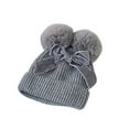 thumbnail image 3 of ITFABS Enfants Pompon Bonnet Bowknot Chaud Extensible Hiver Bonnet de Couleur Unie, 3 of 5