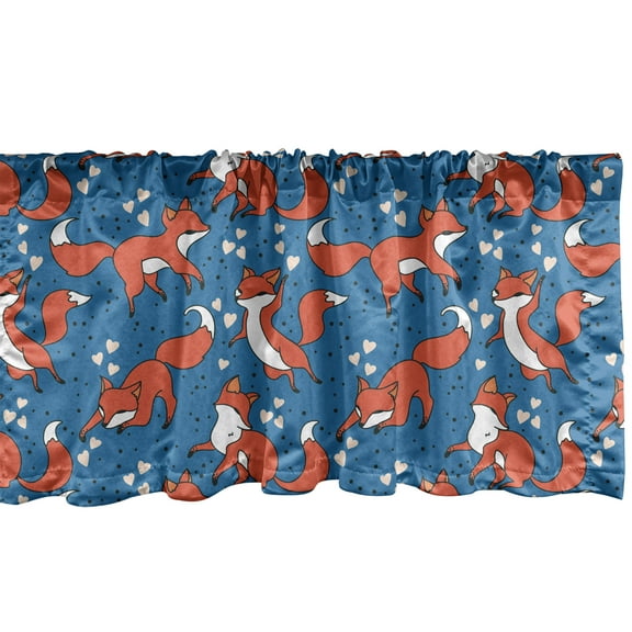 Ambesonne Cartoon Valance Pack of 2, Fox Heart Dots, 54"X18", Dark Salmon Azure Blue