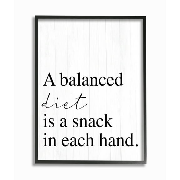 Stupell Industries Balanced Diet is Snacking Humor Kitchen Food Phrase Food & Beverage Painting Black Framed Art Print Wall Art, 11 x 14