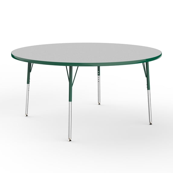 60in Round Everyday T-Mold Adjustable Activity Table Grey/Green - Standard Swivel with Eight 18in Stack Chairs Green - Swivel Glide