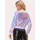 thumbnail image 4 of Disfraz de navidad Chaqueta De Bombardero De Lentejuelas Con Cremallera Y Manga Larga Recortada Con Purpurina Para Mujer Rosado Morado L, 4 of 6