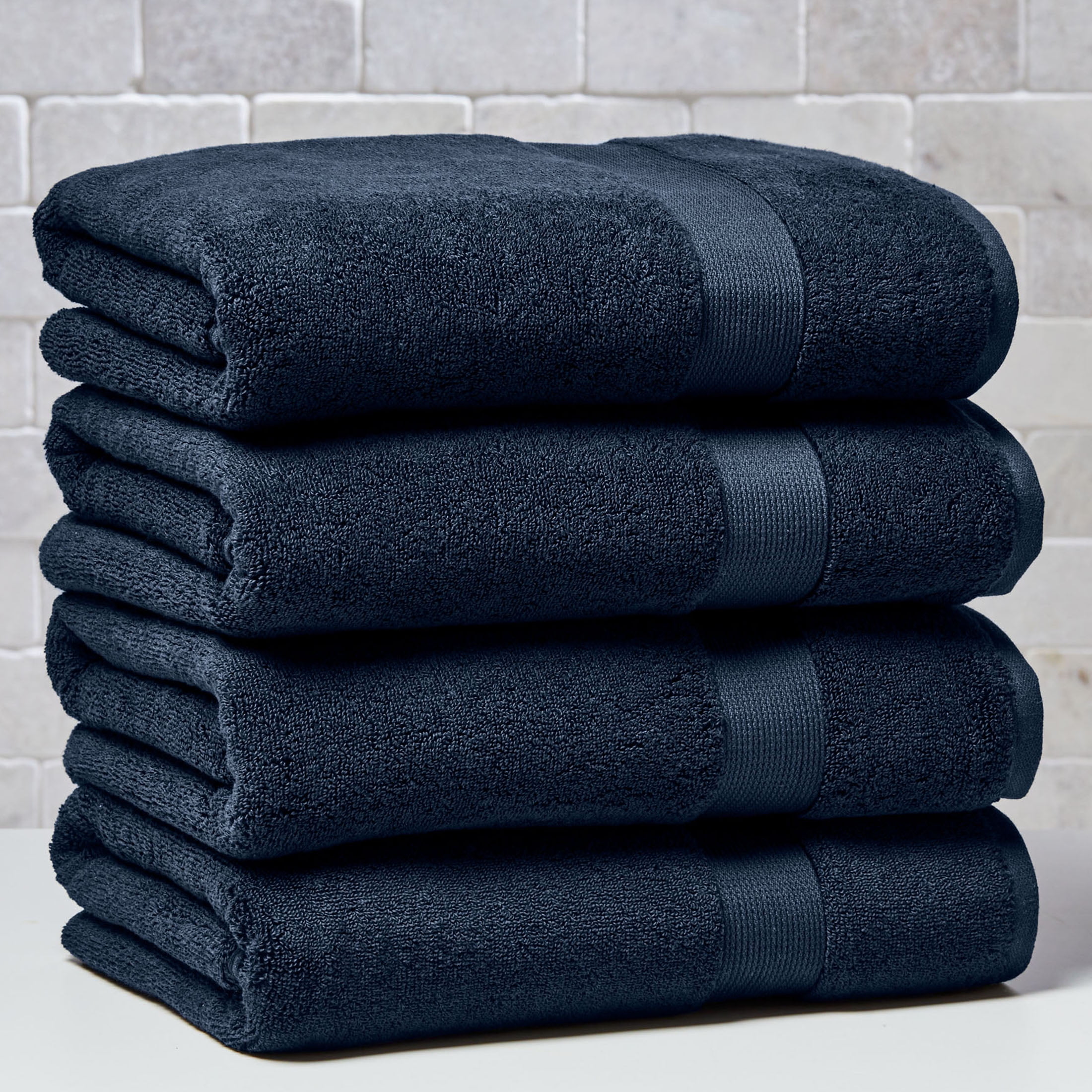 (4 pack) Better Homes & Gardens Signature Soft Solid Cotton Bath Towel, Blue Admiral