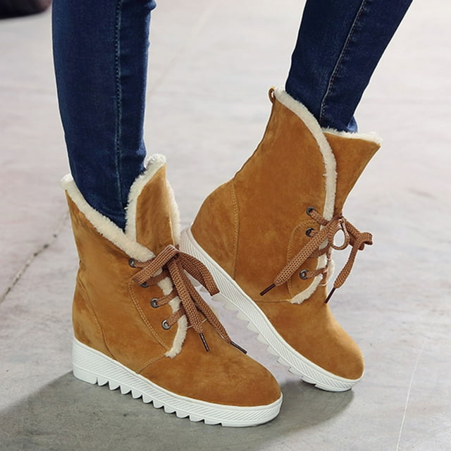 Cameland Chaussures de Bandage pour Femmes Couleur Unie Décontractées Chaudes Bottines d'Hiver
