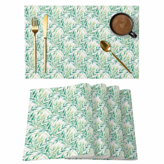 Willow Leaf Placemats Set of 12, Rustic Watercolor Sage Green Botanical Plant Branch Non-Slip Place Mats Washable Table Mats for Kitchen Dining Table Decorations Indoor/Outdoor