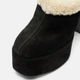 thumbnail image 4 of FSJ Women Comfort Platform Mules with Shearling Trim Suede Closed Round Toe Chunky High Heel Slip On Fashion Clogs Size 10 Black, 4 of 4