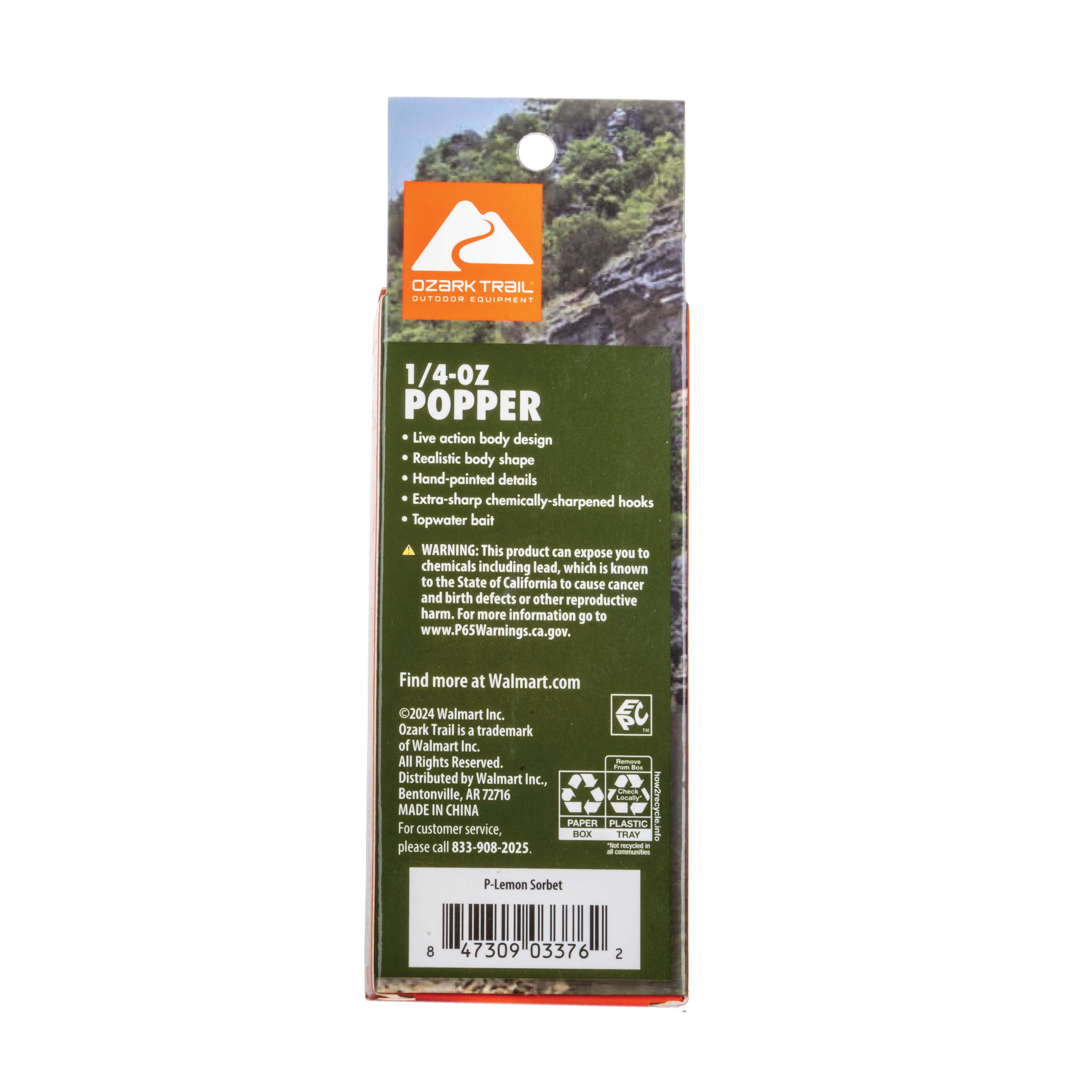(3 pack) Ozark Trail Freshwater Popper Fishing Lure, Lemon Sorbet, 1/4 oz