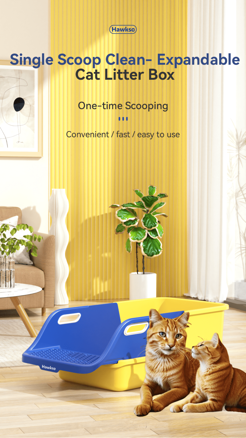 Extra Large Expandable Cat Litter Box - Easy Single Scoop Cleaning by Hawkso